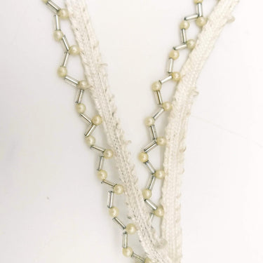 White Fringe Trim, Beaded Trim, White And Silver Beaded Trim